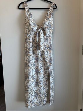 Floral Tie-Front Slip Dress in Cream and Blue
